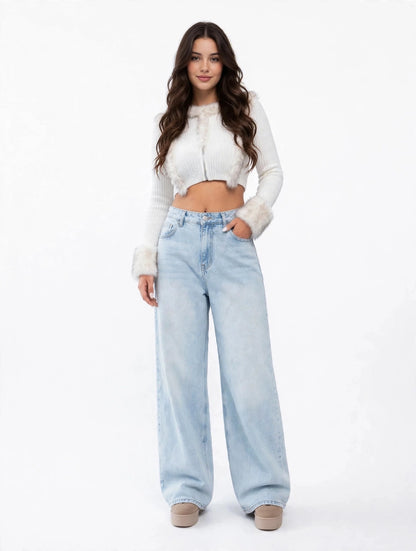 Jean wide-leg taille haute intemporel style casual