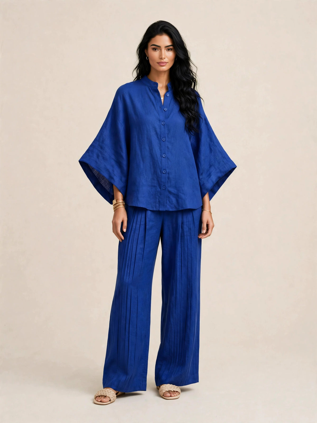 Ensemble deux piéces casual haut ample et pantalon large style bohéme