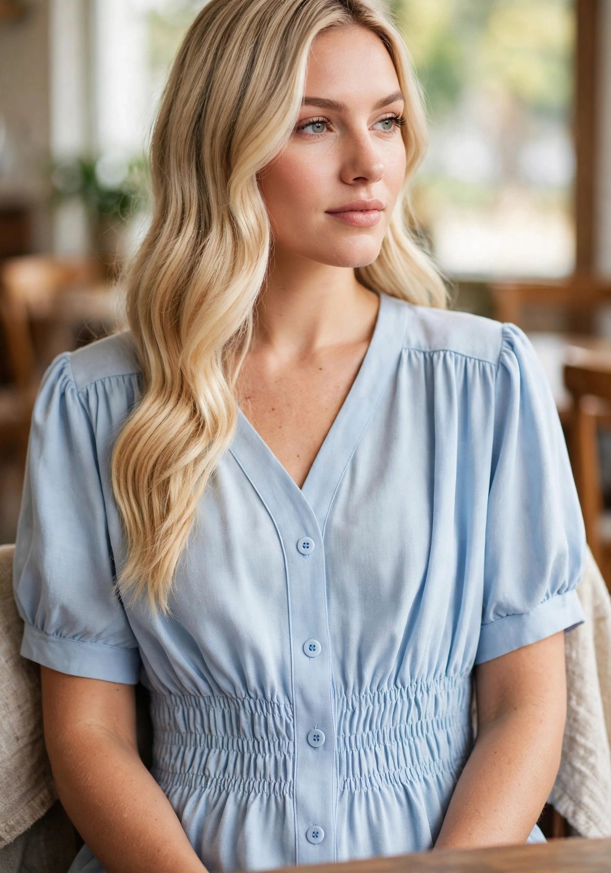 Blouse élégante à manches courtes et col en V