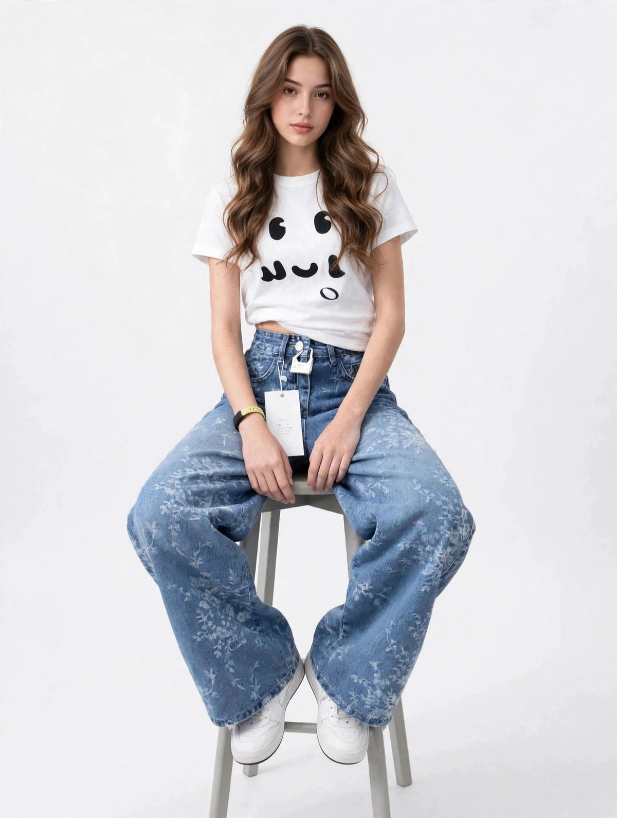 Jean large taille haute à effet vintage style streetwear