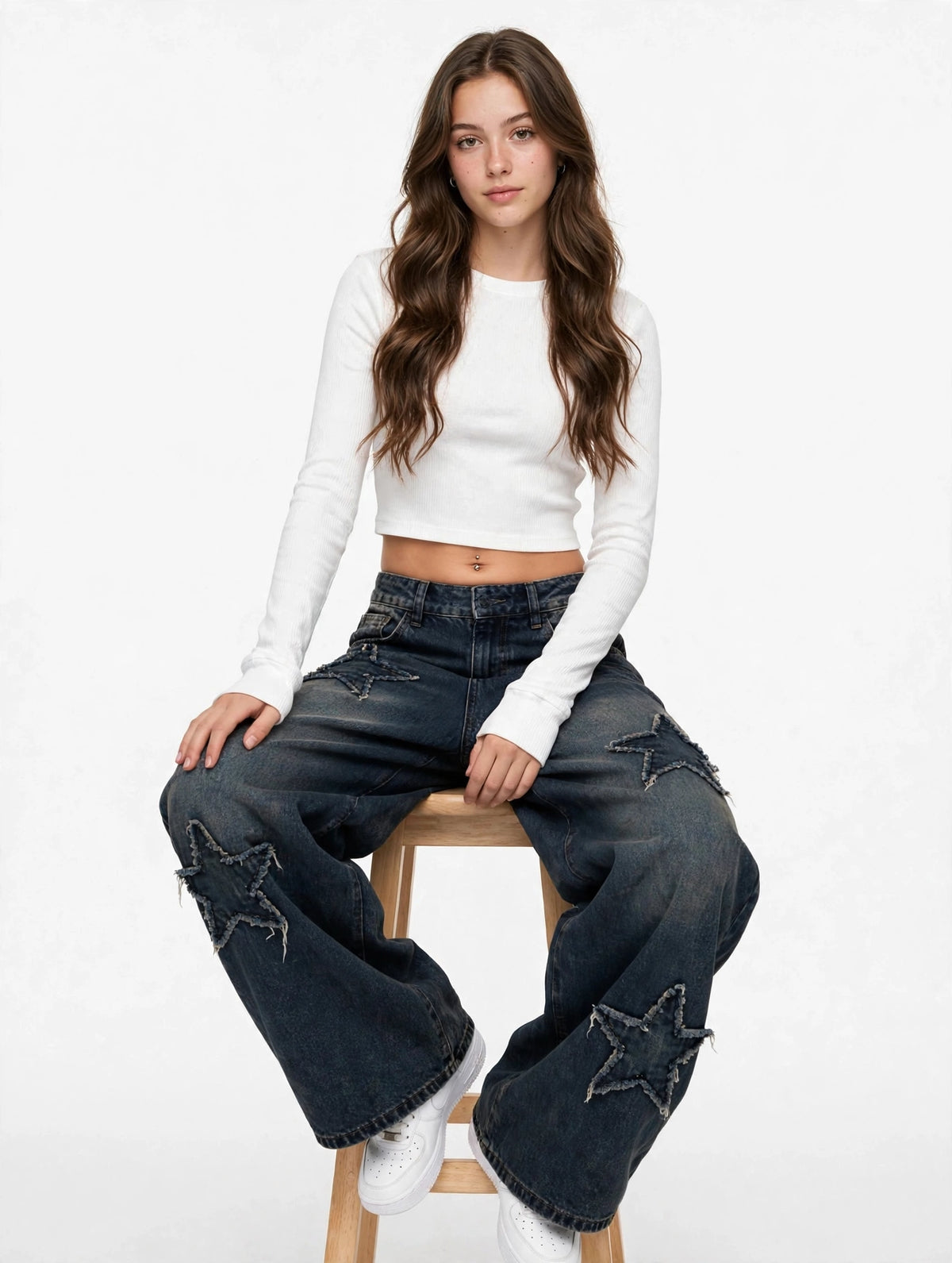 Jean large destroy taille haute style streetwear grunge