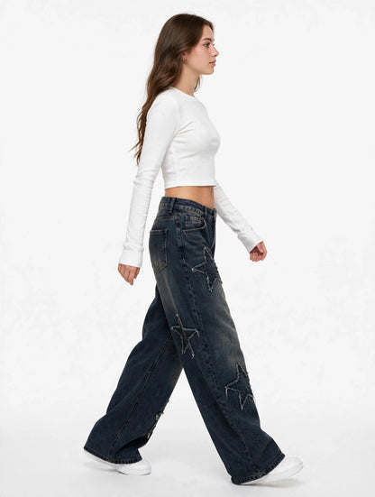 Jean large destroy taille haute style streetwear grunge