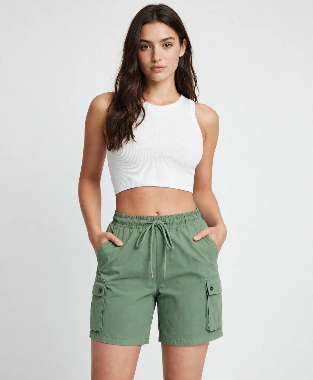Short cargo ample à cordon de serrage et multi-poches