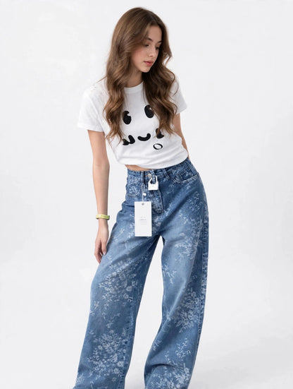 Jean large taille haute à effet vintage style streetwear