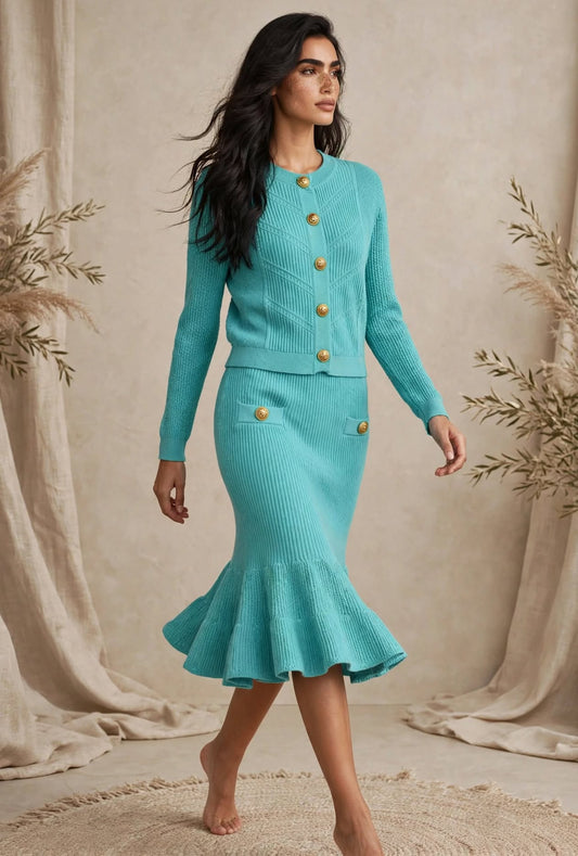 Ensemble Cardigan et Jupe Boutonnés