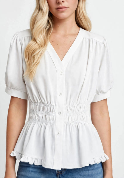 Blouse élégante à manches courtes et col en V