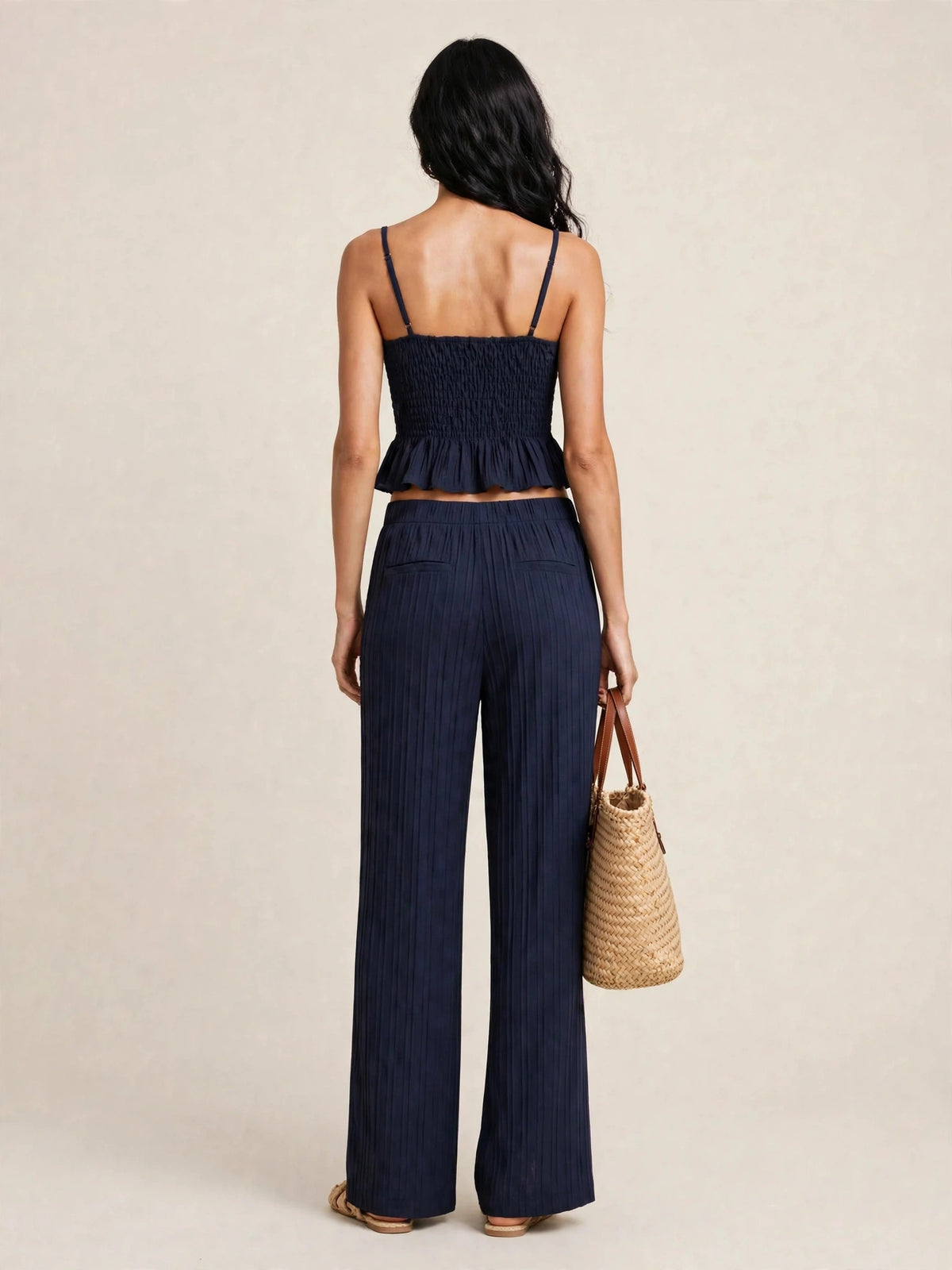 Ensemble deux piéces estival top caraco et pantalon large à motifs