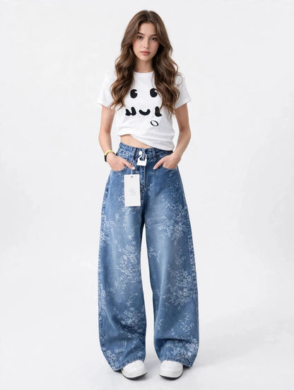 Jean large taille haute à effet vintage style streetwear