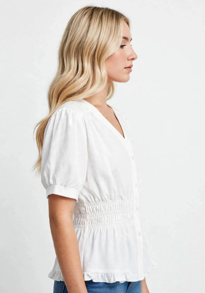 Blouse élégante à manches courtes et col en V